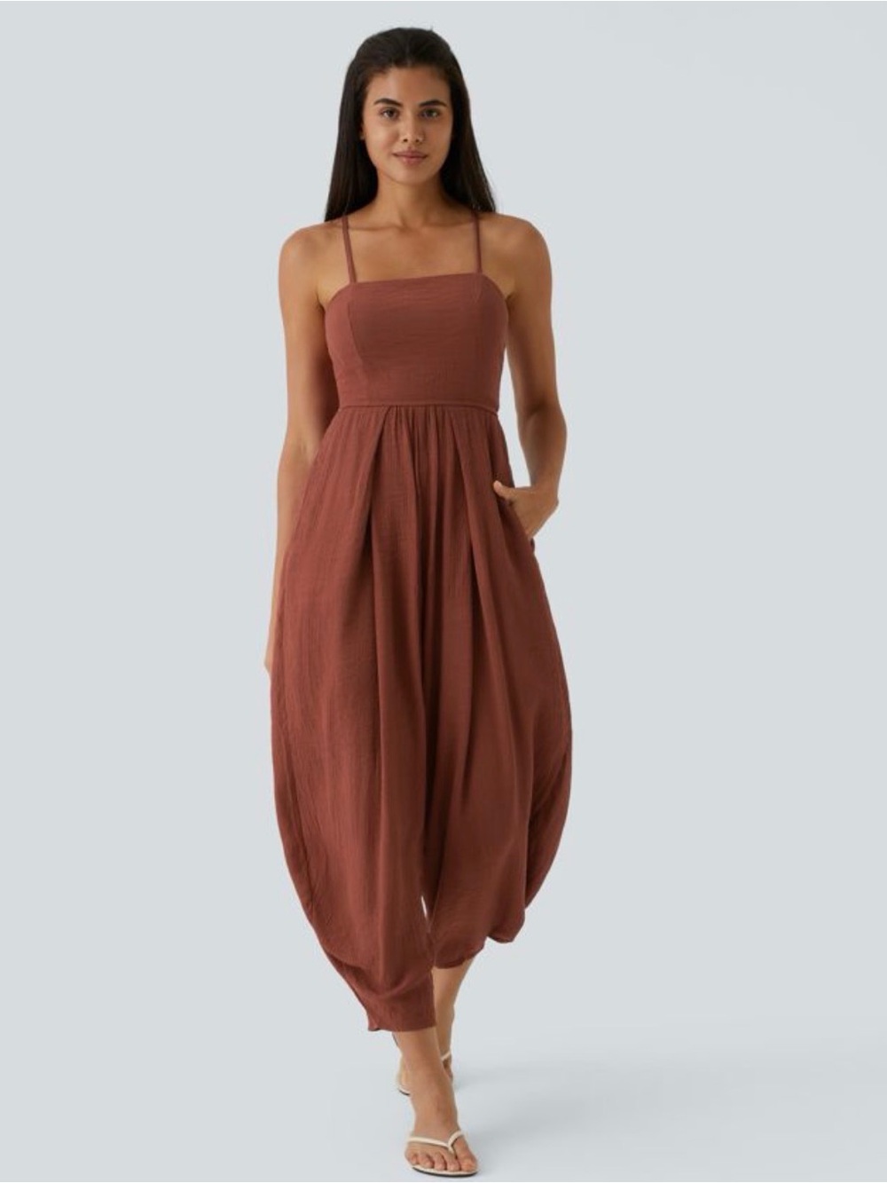 HALARA Strappy Balloon-Leg Jumpsuit in Rust